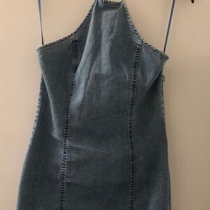 H&M Denim Halterneck Mini Dress New With Tag Color Blue Size M,